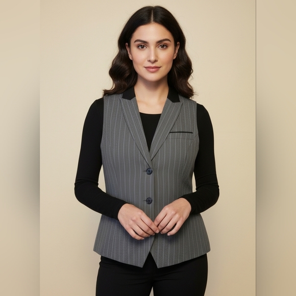 S Business Casual Vest Grey Black Blue 3 Buttons Pockets Minimalist Size Large - Picture 3 of 16